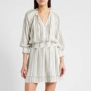 Rails Crystal Basque Stripe Dress Women Sz XS Long Sleeve Mini White Black